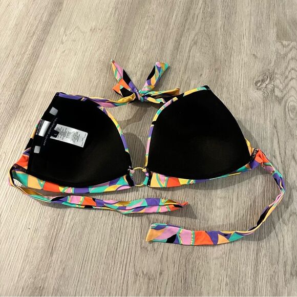 NEW French Connection Multicolor Printed Triangle Padded Bikini Top Size Large - Picture 3 of 5
